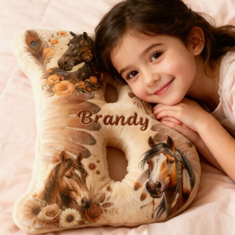 Personalized Equestrian Riding Chief Feather Letter Pillow Horse Custom Name Festive Flower Decor with French Countryside Gifts for Family Graphic 3D Print Riding Equestrian Lovers