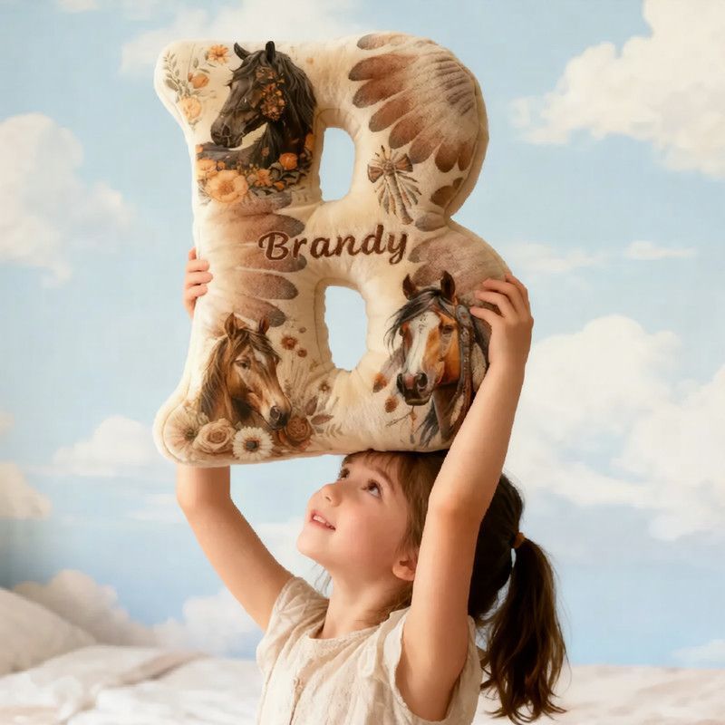 Personalized Equestrian Riding Chief Feather Letter Pillow Horse Custom Name Festive Flower Decor with French Countryside Gifts for Family Graphic 3D Print Riding Equestrian Lovers