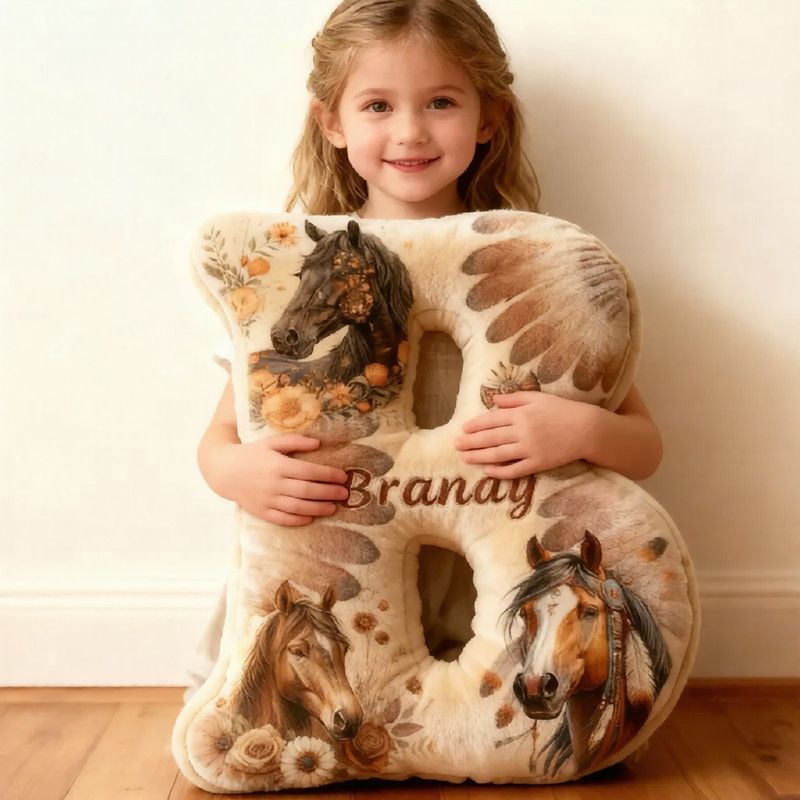 Personalized Equestrian Riding Chief Feather Letter Pillow Horse Custom Name Festive Flower Decor with French Countryside Gifts for Family Graphic 3D Print Riding Equestrian Lovers