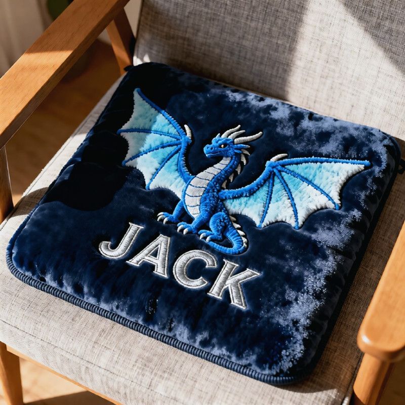 Personalized Flame Master 3D Dragon Plush Cushion – Soft Red & Gold Embroidered Decorative Pillow