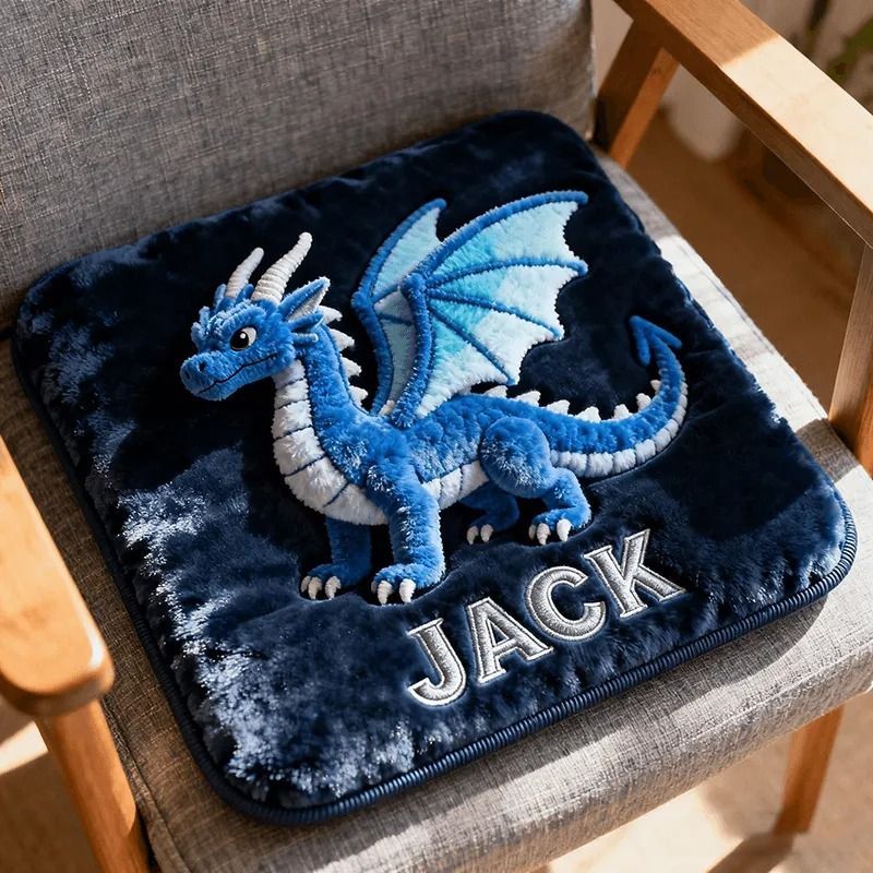 Personalized Flame Master 3D Dragon Plush Cushion – Soft Red & Gold Embroidered Decorative Pillow