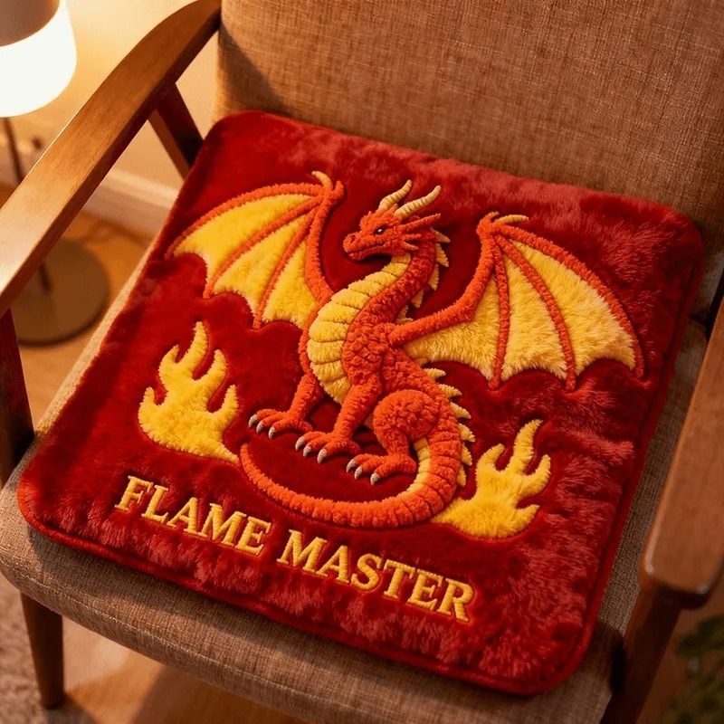 Personalized Flame Master 3D Dragon Plush Cushion – Soft Red & Gold Embroidered Decorative Pillow