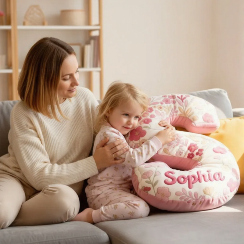 Personalized Pink Flower Letter Pillow Graphic 3D Print Pillow Custom Name Pillow for Kids Gardening Lovers Gift