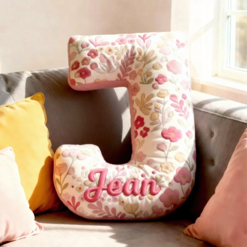 Personalized Pink Flower Letter Pillow Graphic 3D Print Pillow Custom Name Pillow for Kids Gardening Lovers Gift