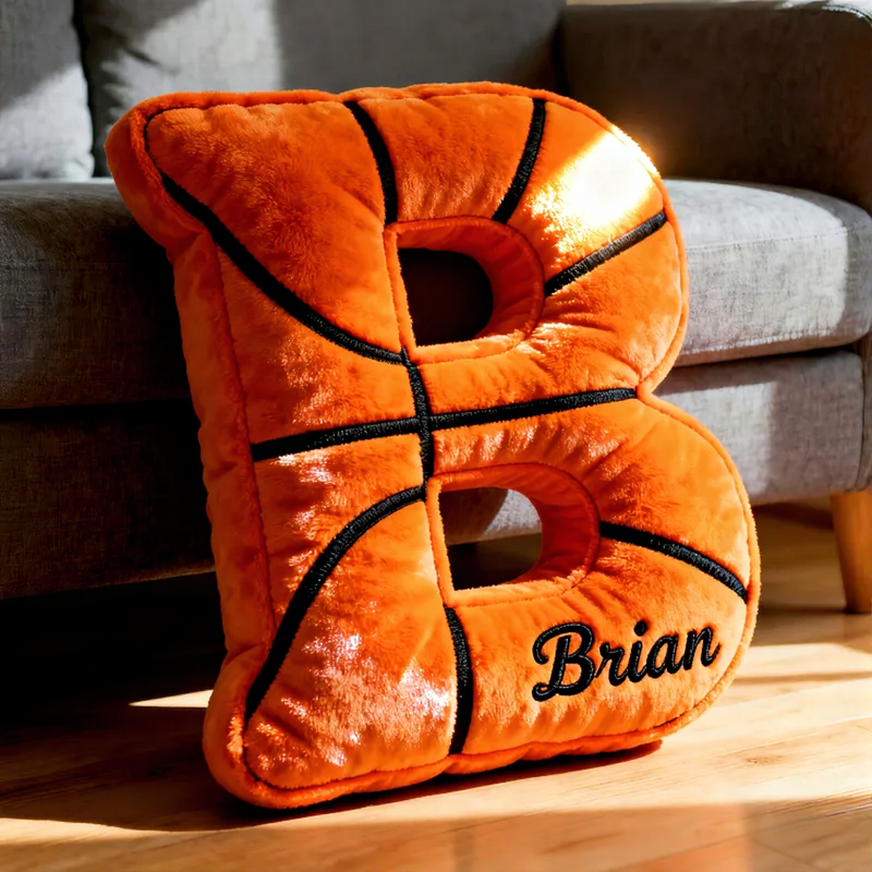 Personalized Graphic3DPrint Basketball Letter Shaped Pillow with Custom Name for Sports Fans