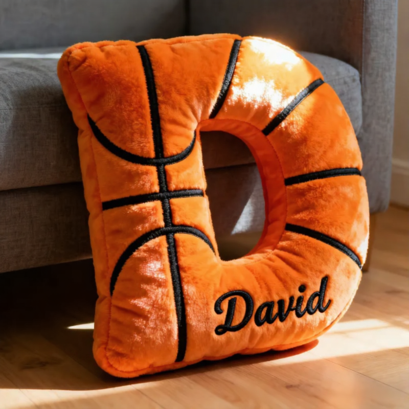 Personalized Graphic3DPrint Basketball Letter Shaped Pillow with Custom Name for Sports Fans