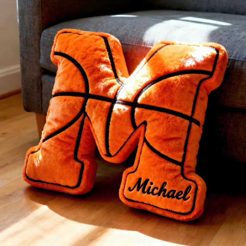 Personalized Graphic3DPrint Basketball Letter Shaped Pillow with Custom Name for Sports Fans
