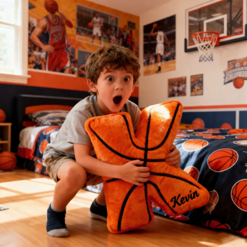 Personalized Graphic3DPrint Basketball Letter Shaped Pillow with Custom Name for Sports Fans