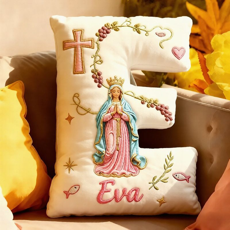 Personalized Cross Virgin Mary Letter Pillow with Custom Name Home Decor Graphic 3D Print Pillow Religious Faith Gift Catholic Gift