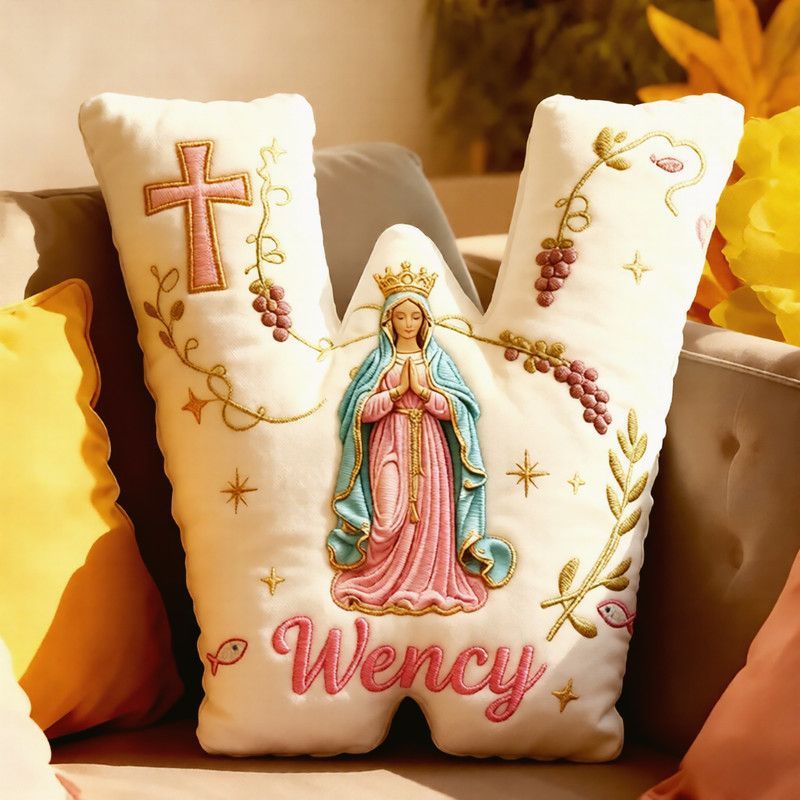 Personalized Cross Virgin Mary Letter Pillow with Custom Name Home Decor Graphic 3D Print Pillow Religious Faith Gift Catholic Gift