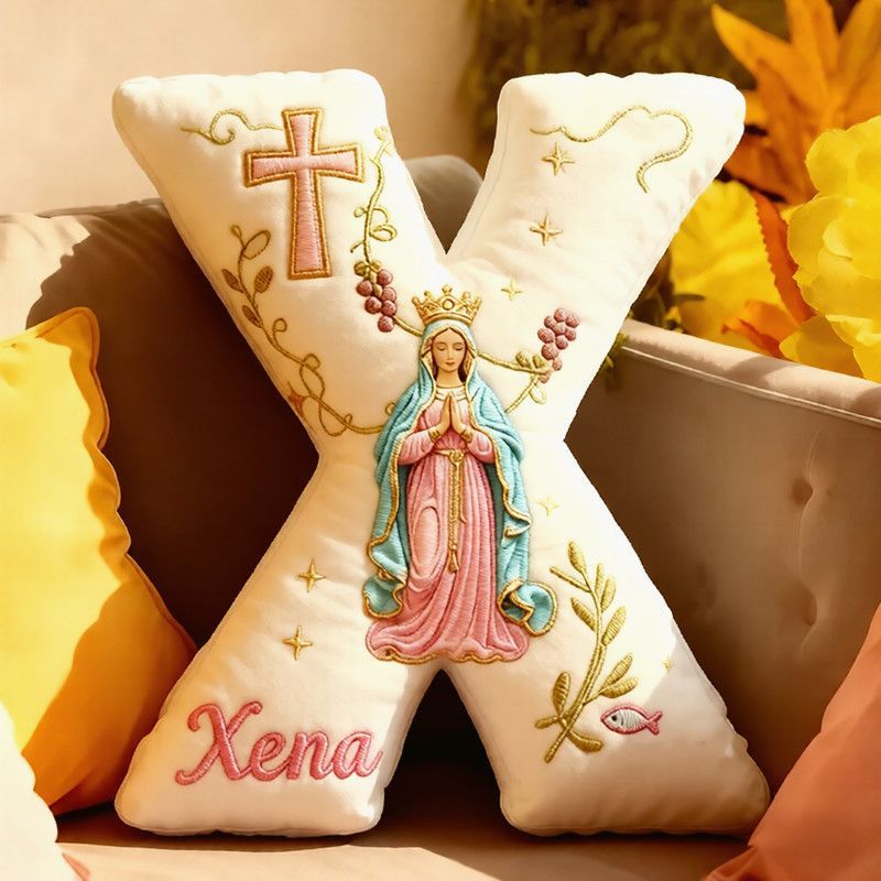 Personalized Cross Virgin Mary Letter Pillow with Custom Name Home Decor Graphic 3D Print Pillow Religious Faith Gift Catholic Gift