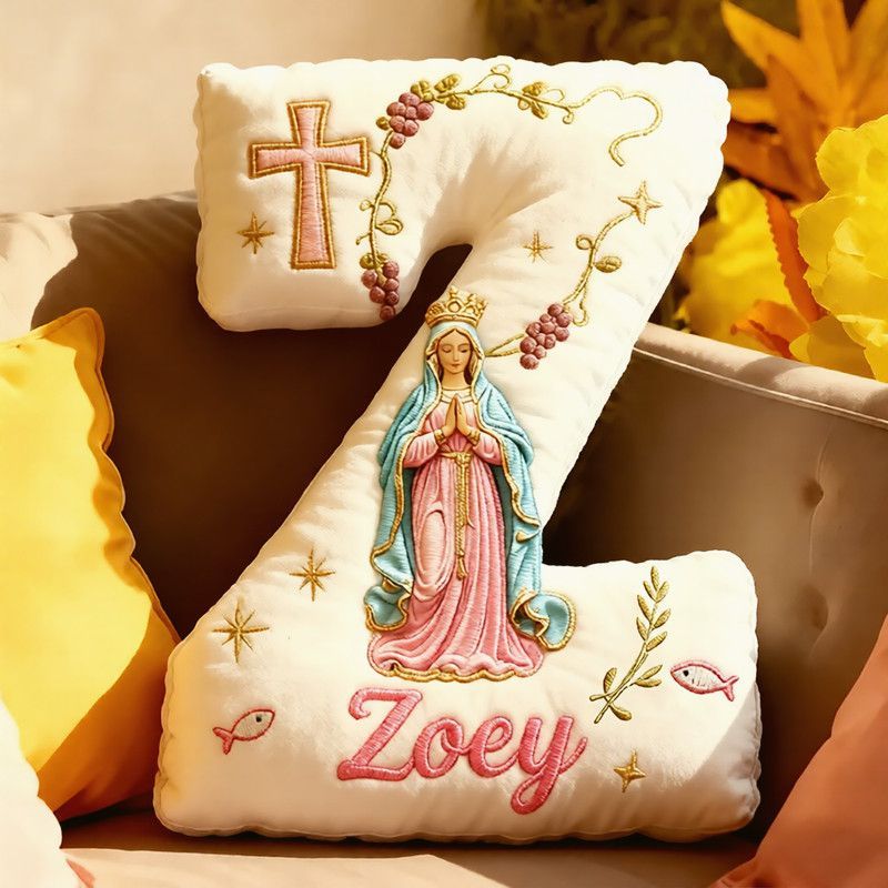 Personalized Cross Virgin Mary Letter Pillow with Custom Name Home Decor Graphic 3D Print Pillow Religious Faith Gift Catholic Gift