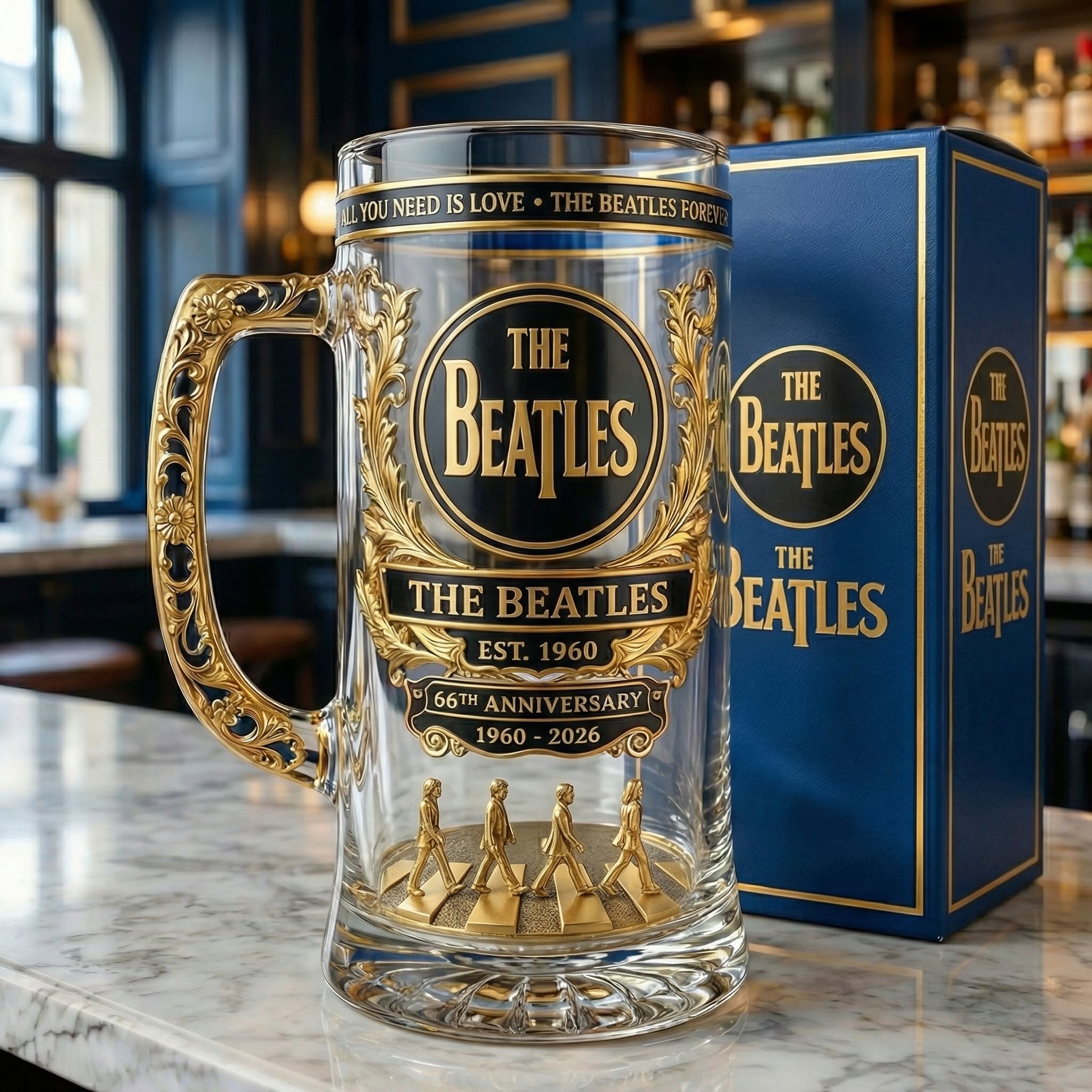 Das Beatles-Bier Stein zum 66-jährigen Jubiläum