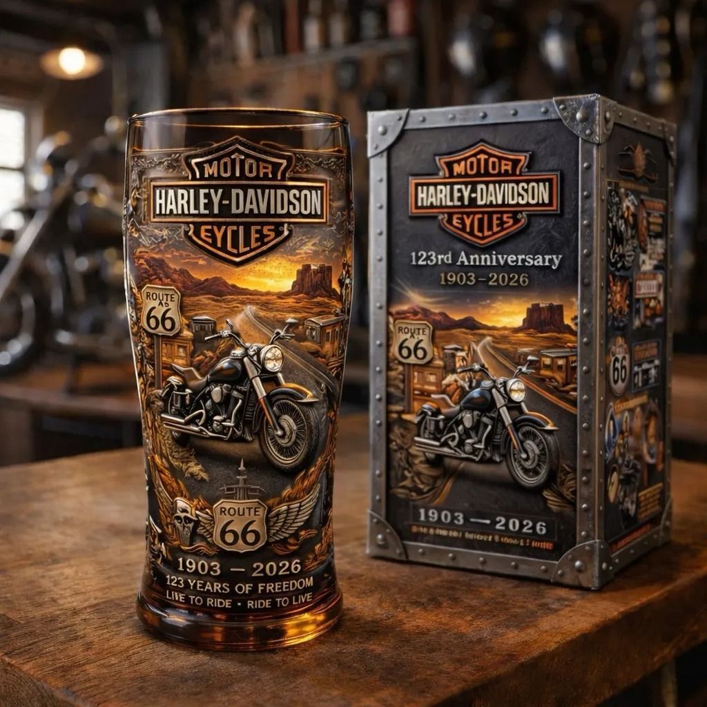 Harley 1903-2026 123. Jahrestag 3D-Relief Pint Glas