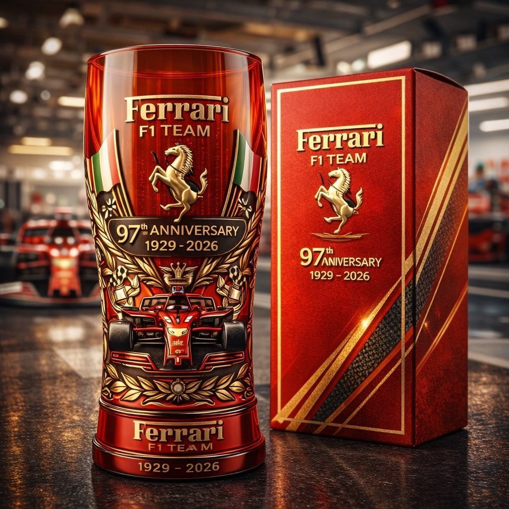 Ferrari Racing Team 1929-2026 97. Jubiläum 3D-Relief Pint Glas