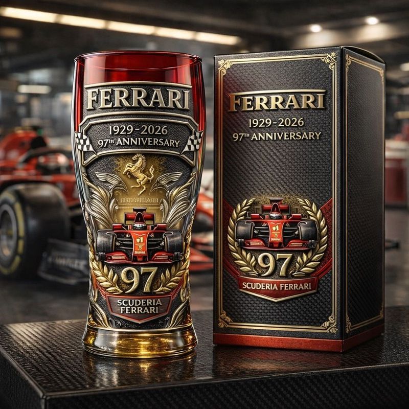 Ferrari Racing Team 1929-2026 97. Jubiläum 3D-Relief Pint Glas