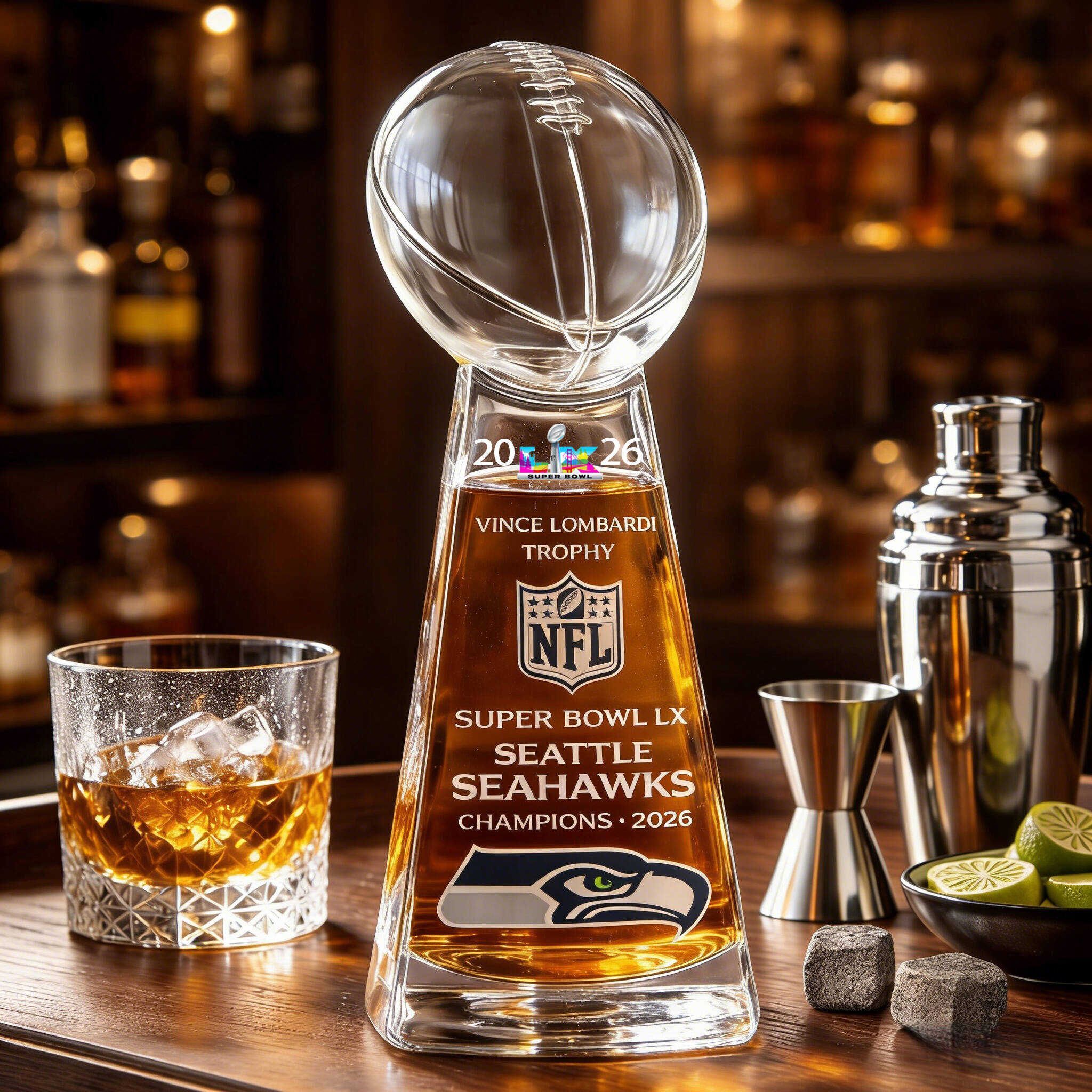 Seattle Seahawks Super Bowl LX Champions 2026 Gedenk-Whisky flasche