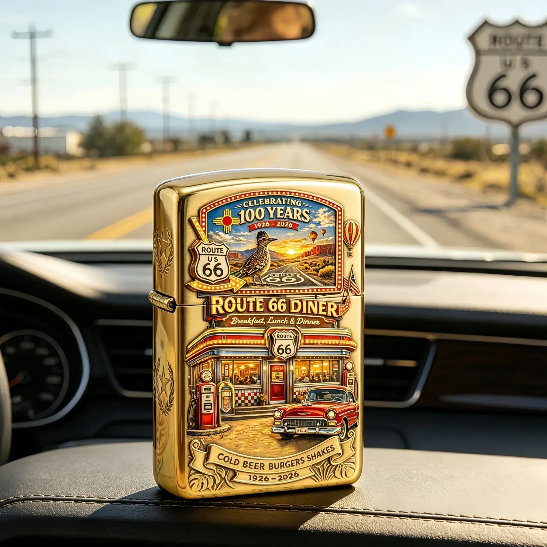🔥FLASH-VERKAUF: 60% RABATT!🎁US Route 66 Centennial Gedenk feuerzeug