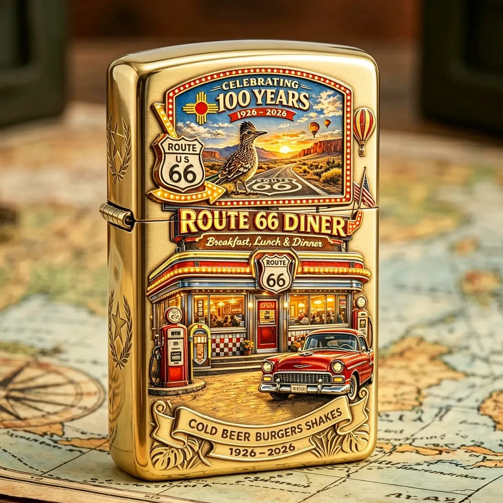🔥FLASH-VERKAUF: 60% RABATT!🎁US Route 66 Centennial Gedenk feuerzeug