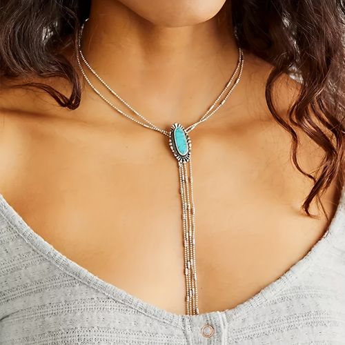 Western Ethnic Turquoise Stone Y Chain Necklace