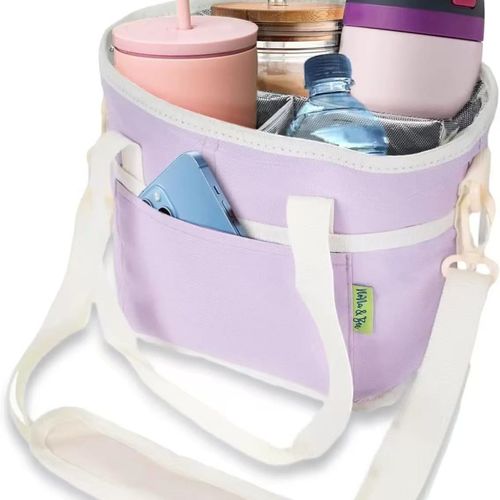Portable Oxford cloth leak-proof water bottle storage bag, 4-compartment design, multi-cup beverage tote bag for car use