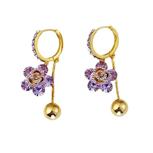 Light Luxury Exquisite Versatile Purple Zircon Flower Ear Buckle