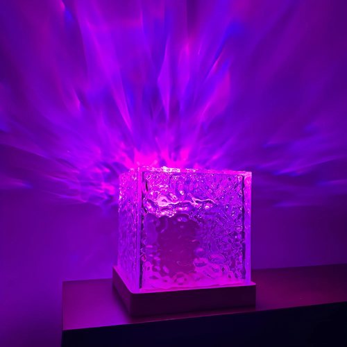 Water Ripple Cube Light, Aurora Ocean Wave Projector Light, Gradient Rotating Night Light with Flame Ripple & Colorful Lighting Effects
