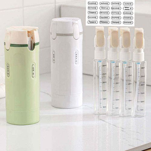 4 in 1 Travel Dispensing Bottles | Portable Cosmetic & Shampoo Storage Bottles for Toiletries | Leak-Proof Travel Container Set