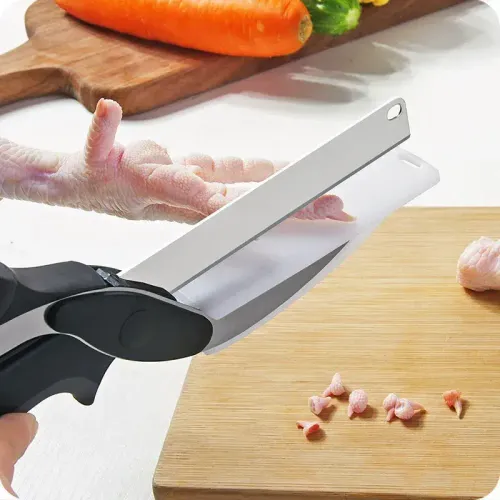 2 in 1 Stainless Steel Kitchen Scissors with Plastic Handle Multifunctional Cutting Board Chopper for Fruit & Vegetables
