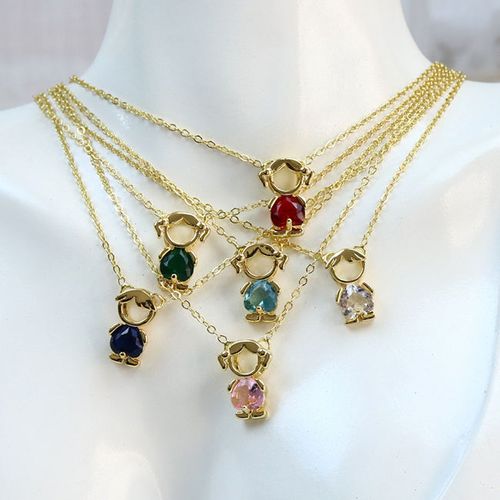 18K Gold Plated, Paved Cubic Zirconia, Exclusive Mother‑Child Pendant Necklace for Mom, Boys and Girls