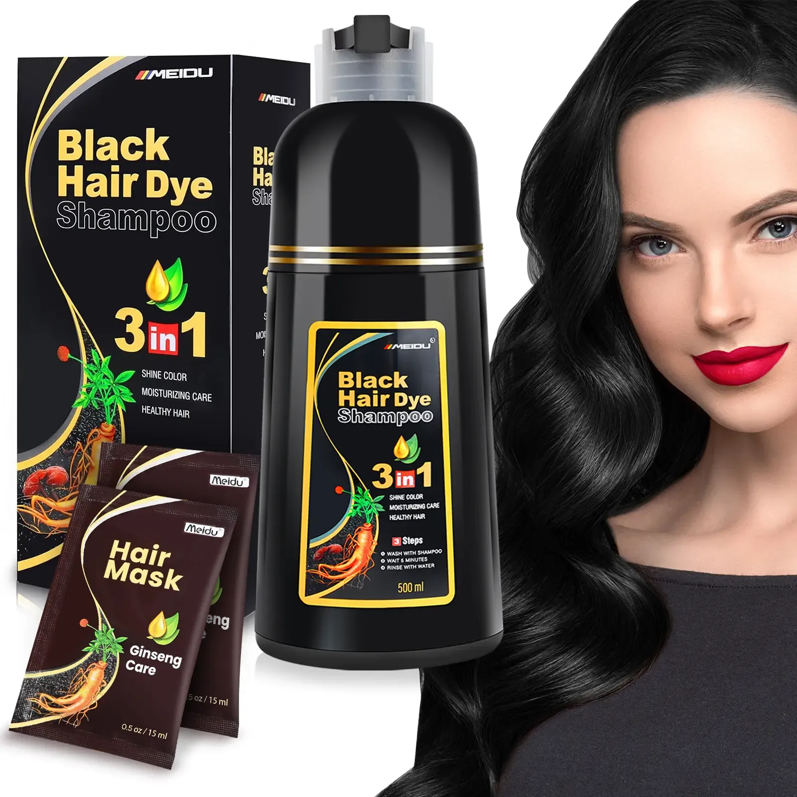 Bestselling 3-in-1 Black Hair Dye, gentle color application, gray hair coverage hair color cream
