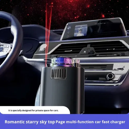 120W Super Fast Charging Car Charger with Retractable Cable, Starry Light & Aroma Diffuser, Compatible with Laptops, Tablets and Mobile Phones