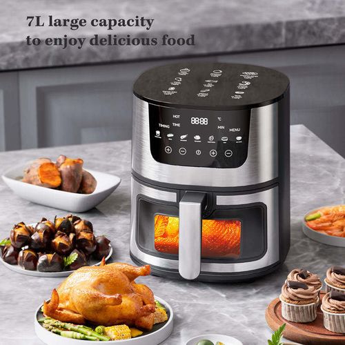 Stainless Steel 7L Smart Air Fryer, Household Touch Control Oven, Oil-Free Hot Rack Design, Oil-Free Frying Cooking
