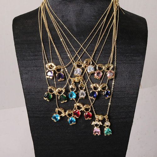 18K Gold Plated, Paved Cubic Zirconia, Exclusive Mother‑Child Pendant Necklace for Mom, Boys and Girls