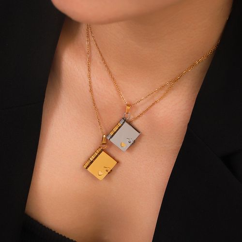 Engraved Book & Heart Envelope Necklace | Keep Your Exclusive Sentiments