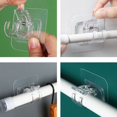 Get six pieces in total. Nail-free self-adhesive rail hooks, curtain rod clips, bathroom hooks, and adhesive hanging storage racks for household use.