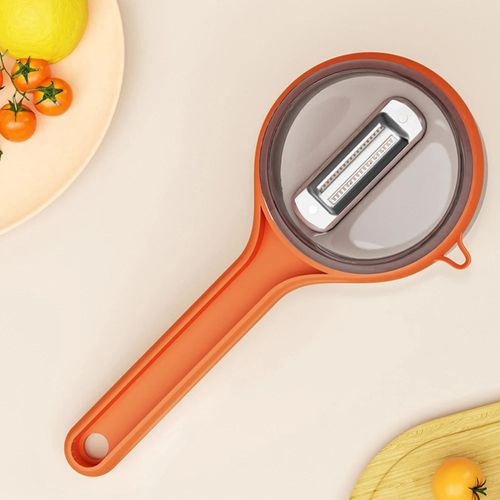 Multifunctional Anti-Splatter Fruit & Vegetable Peeler (Orange) - Food-Grade PP + Stainless Steel, Easy to Clean, with Storage Case.