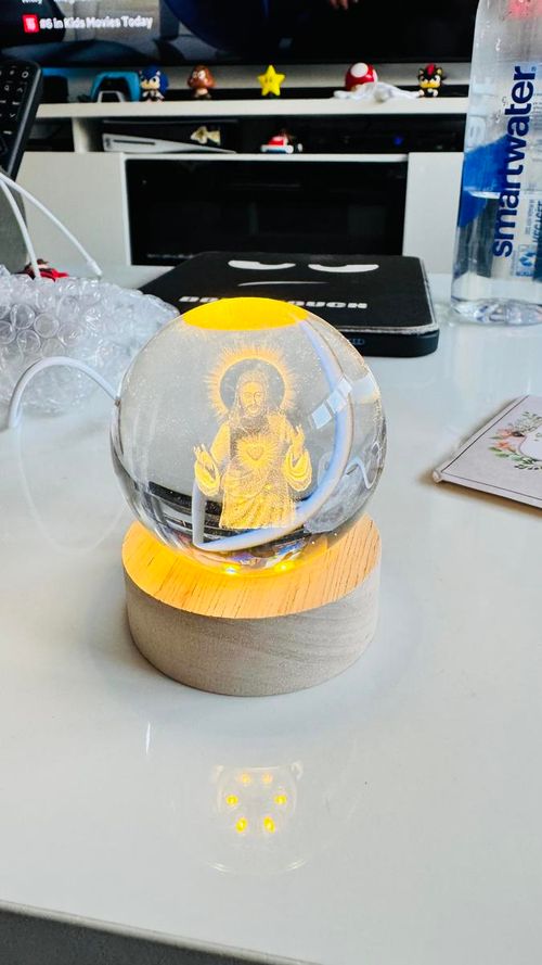Souvenir Gifts Custom 6cm Christian Jesus Cross Crystal Ball 3D Laser Engraved Religious Night Light Glass Ball Decor
