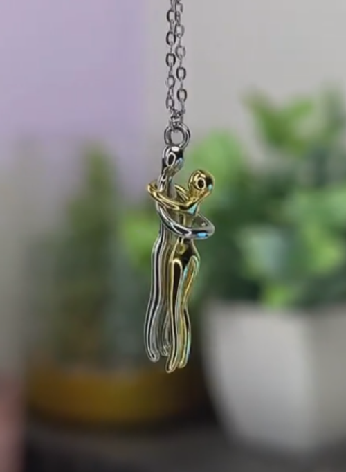 Two-Tone Hug Pendant Necklace - Couple's Unique Bond