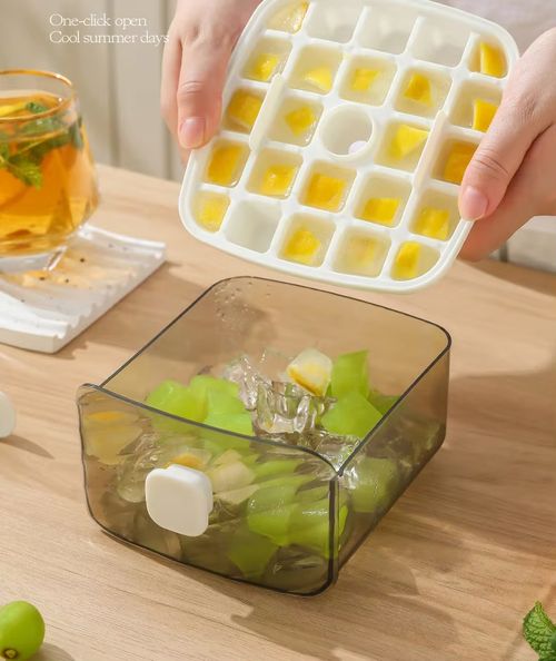 Double-layer press-type ice cube tray, food-grade household ice-making box, easy to release ice cubes