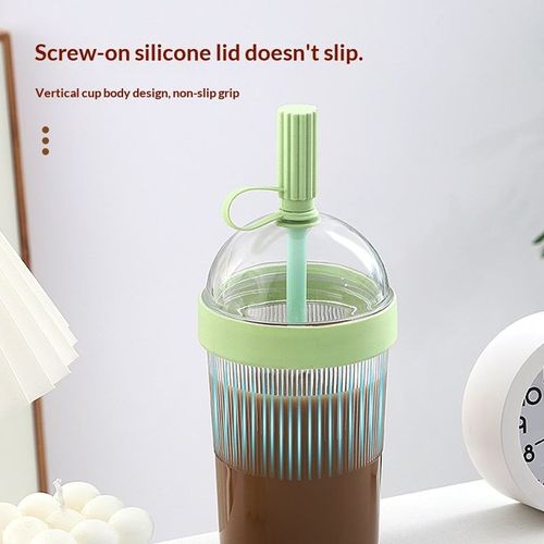 Food-grade thickened coffee cup, large capacity vertical stripe water cup with straw and lid, drop-resistant