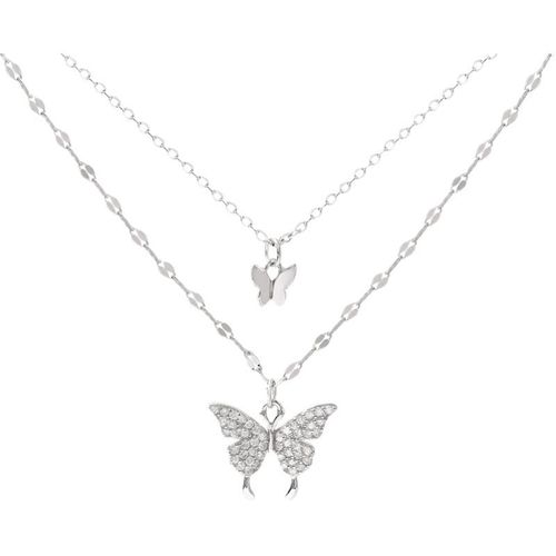 Double Layer Butterfly Necklace with Sparkling Diamonds, 2026 Spring & Summer New Arrival, Versatile Minimalist Clavicle Chain