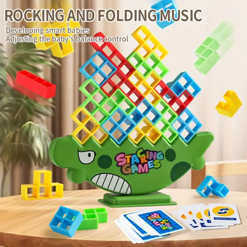 64pcs Dinosaur Tetra Tower Balance Stacking Games for 2+ Players Stack Attack Building Tower Game Kids Teens & Adults Board Game Family Party Team Game Toys Christmas Holiday Birthday School Gift
