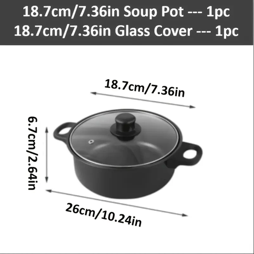 13pcs cast iron cookware set, non-stick POTS and pans with glass LIDS, lightweight and portable, including frying pan, milk pan and nylon cutlery, perfect for camping, picnicking, traveling - black