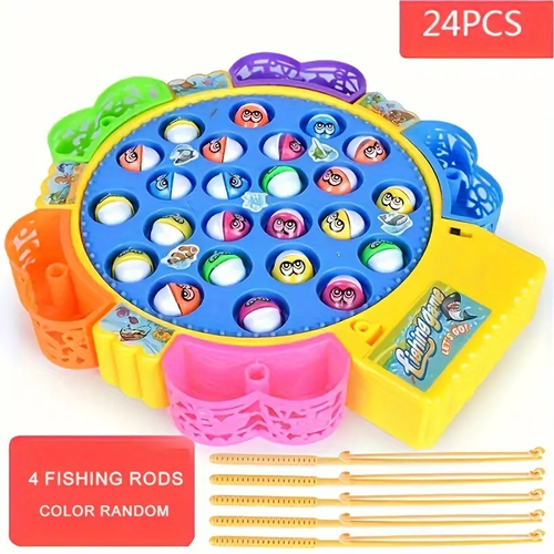 24pcs Rotating Music Fishing Toy  - Interactive Musical Toy for Toddlers, Enhances Motor Skills, Color Recognition, Entertainment