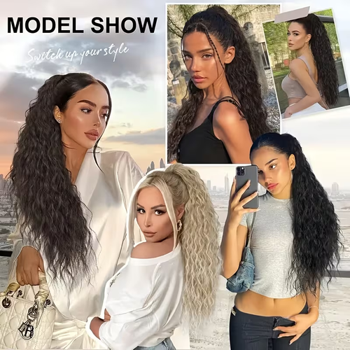 Curly Wavy Frizzy Hair Extension with Ponytail