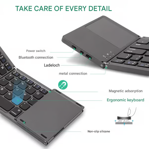 Foldable Bluetooth keyboard with touchpad