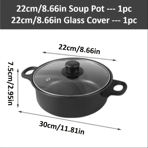 13pcs cast iron cookware set, non-stick POTS and pans with glass LIDS, lightweight and portable, including frying pan, milk pan and nylon cutlery, perfect for camping, picnicking, traveling - black