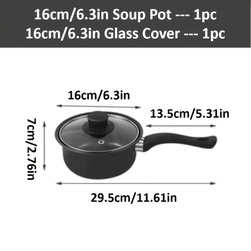 13pcs cast iron cookware set, non-stick POTS and pans with glass LIDS, lightweight and portable, including frying pan, milk pan and nylon cutlery, perfect for camping, picnicking, traveling - black