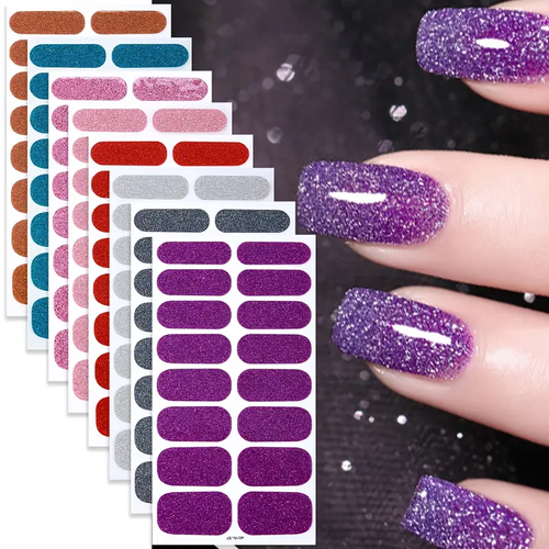 8 Sheets Glitter Full Cover Nail Wraps Stickers,Spring&Summer,Purple Nail Full Wraps,Self-Adhesive Nail Stickers Suitable for Women And Girls,Nail Art Home Salon DIY Nail Supplies,Fantasy Theme,Shimmery Finish,Single Use,Super Quality,Unscented